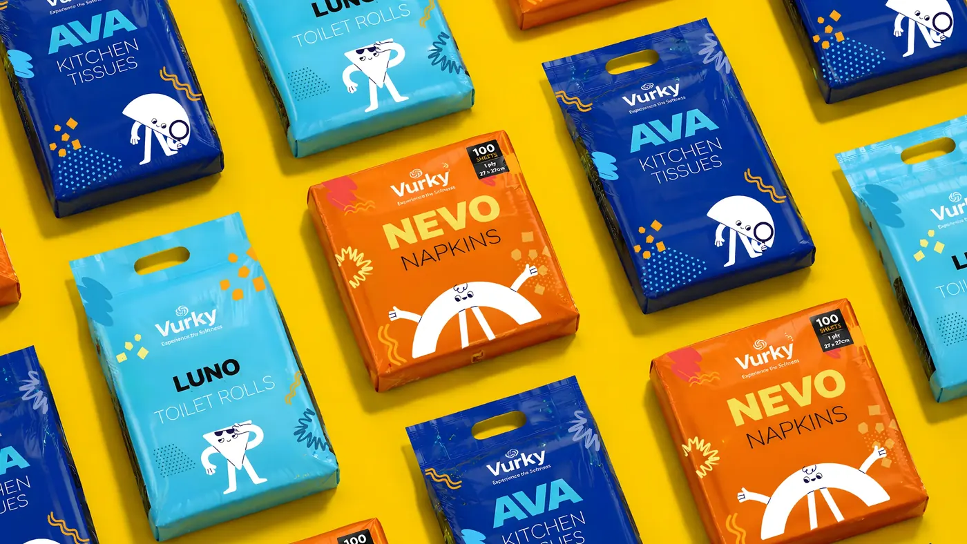 Vurky packaging range showing several product variants side by side