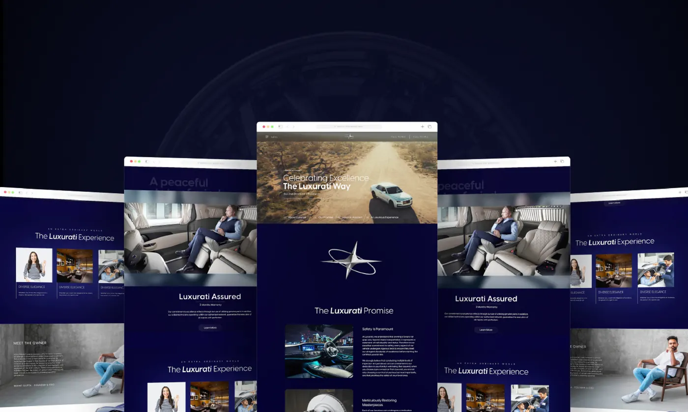 Website pages designed for Luxurati, shown across several browser windows