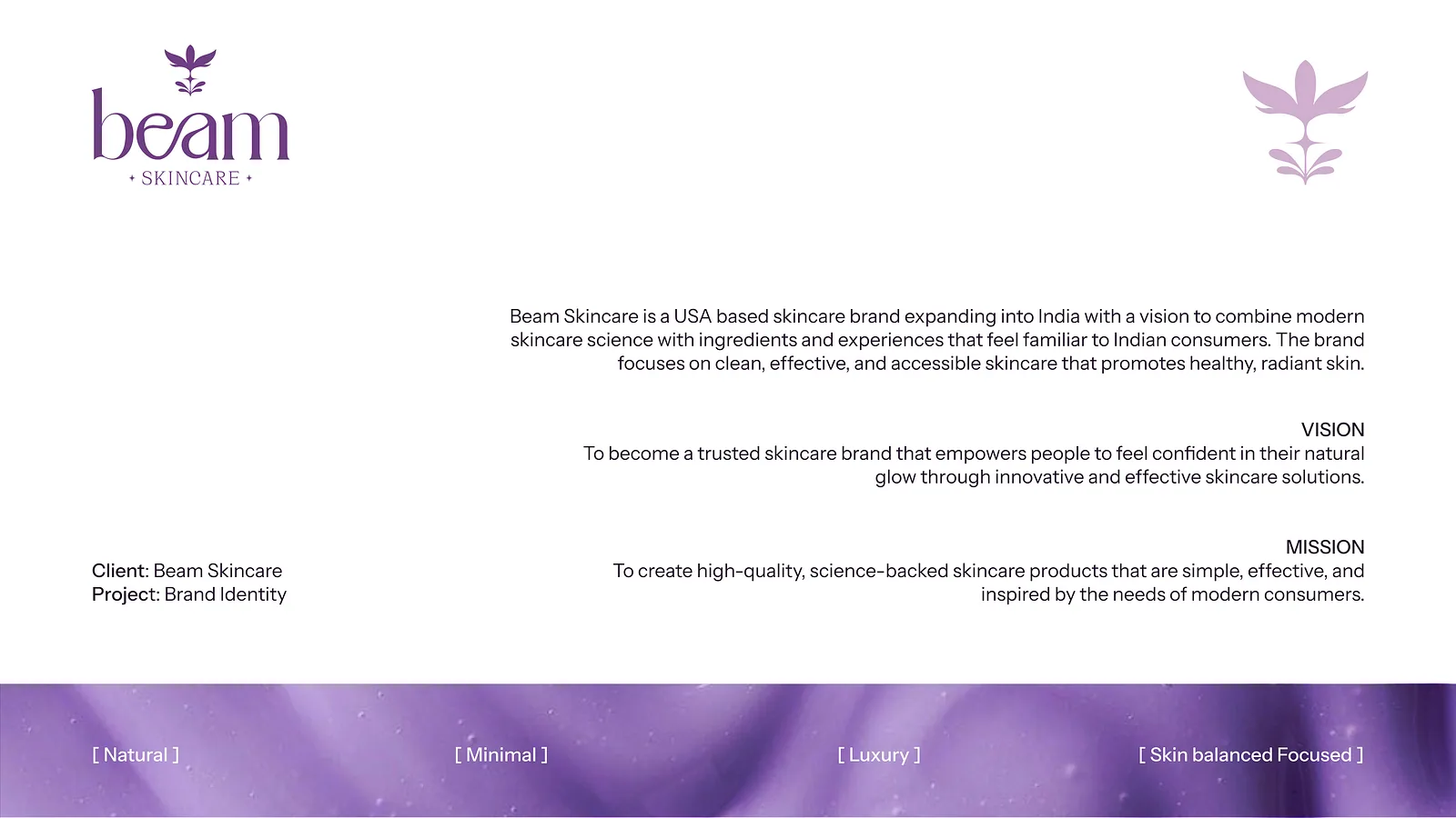 Brand introduction slide with the logo, vision and mission