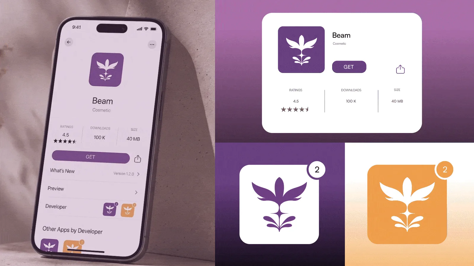 App store screen showing Beam app icon colour variants