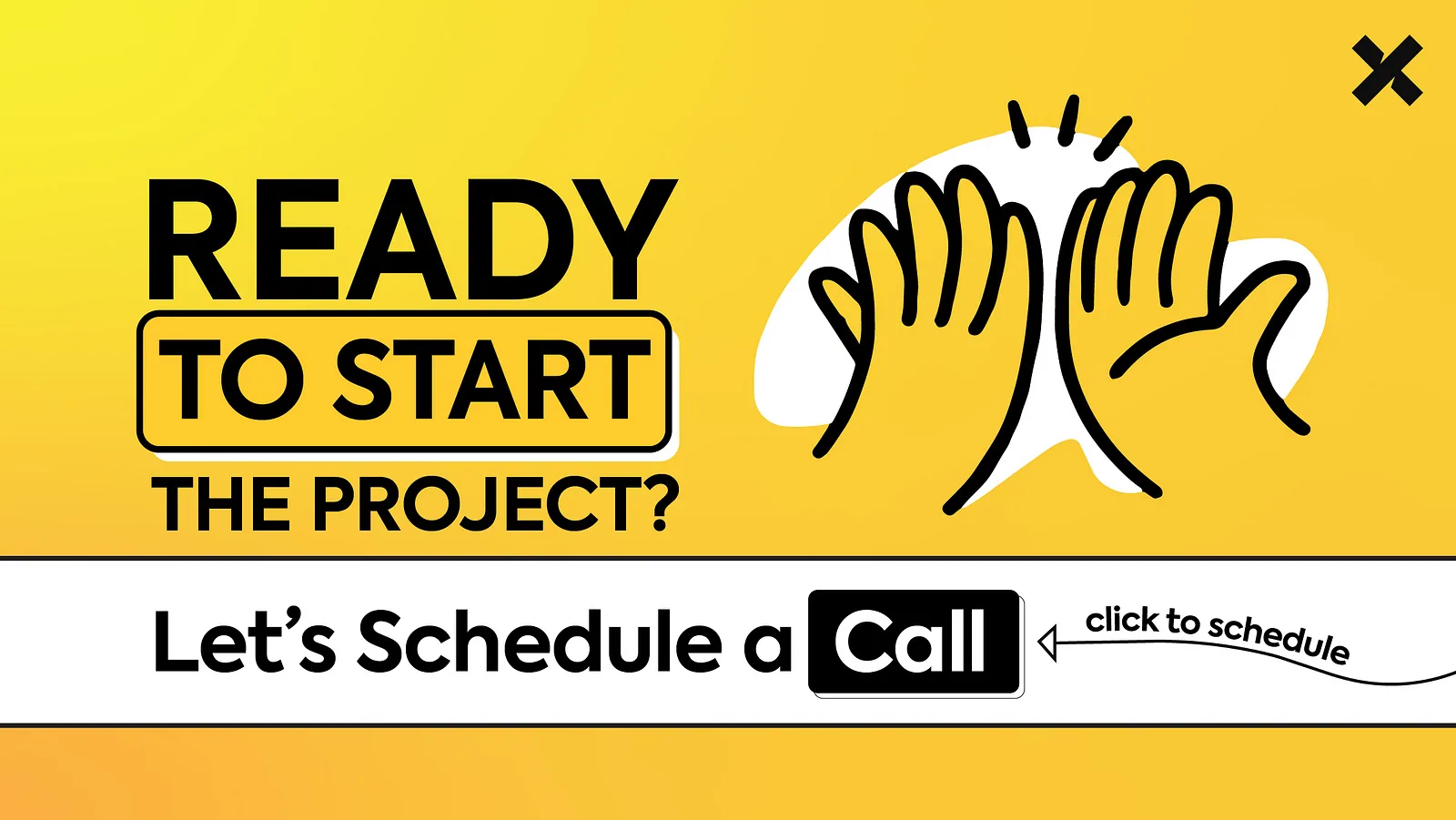 Yellow call to action banner with a high-five illustration