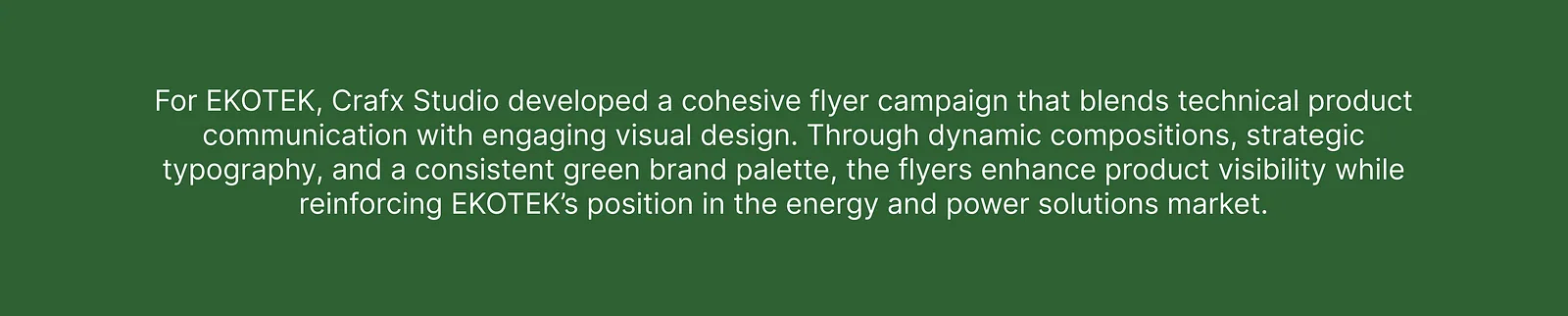 Dark green panel carrying the written project description