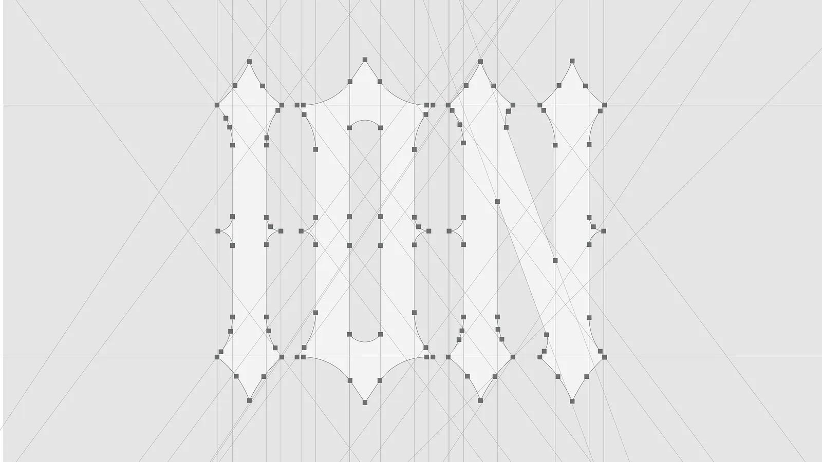 Ion logo construction grid with anchor points on a light background