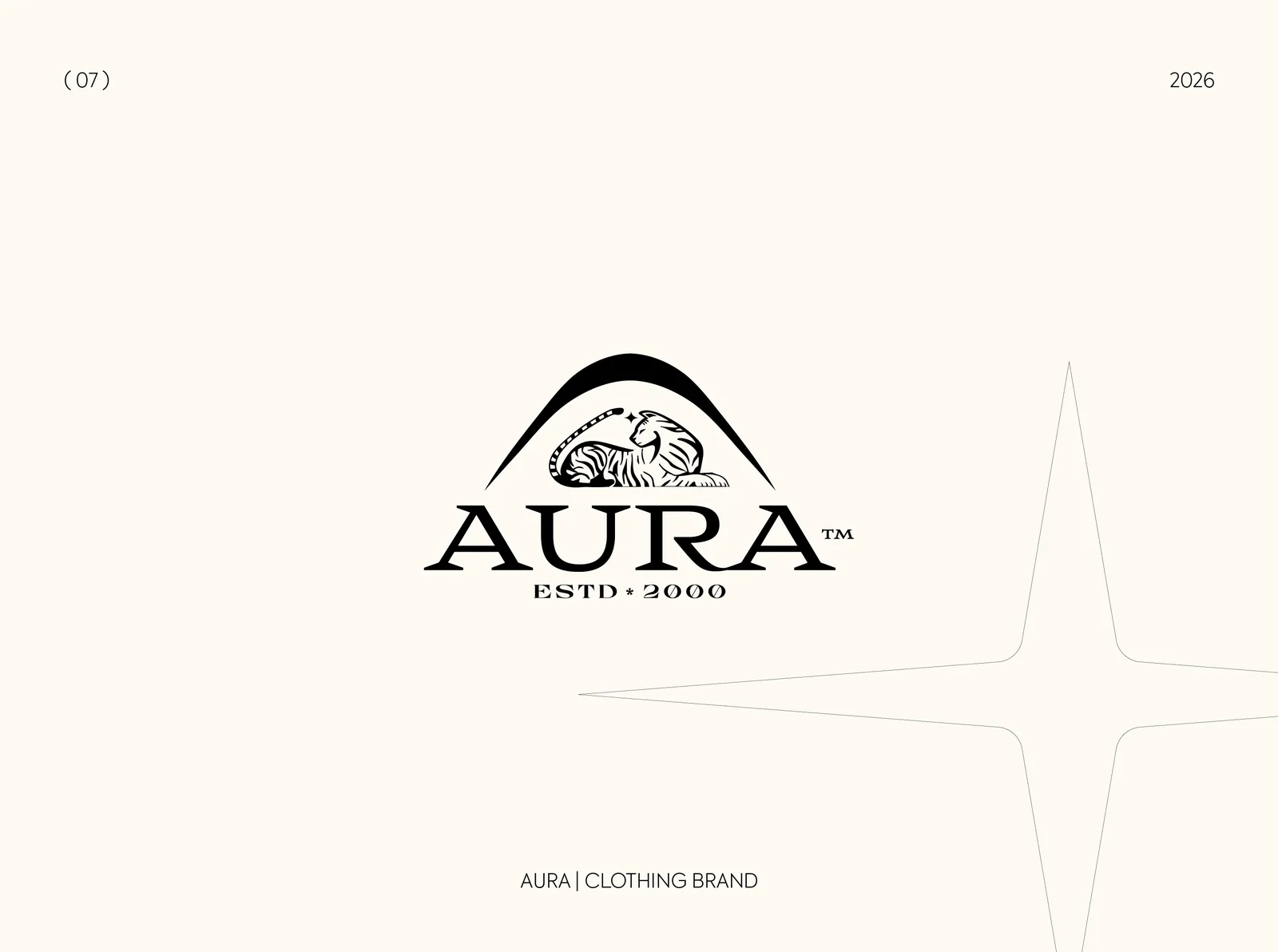 Aura clothing logo with a tiger and mountain mark on cream