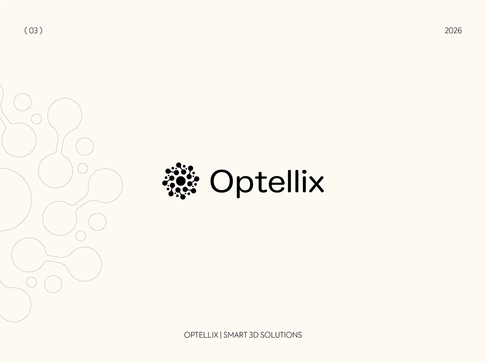 Optellix logo with its clustered dot mark on cream