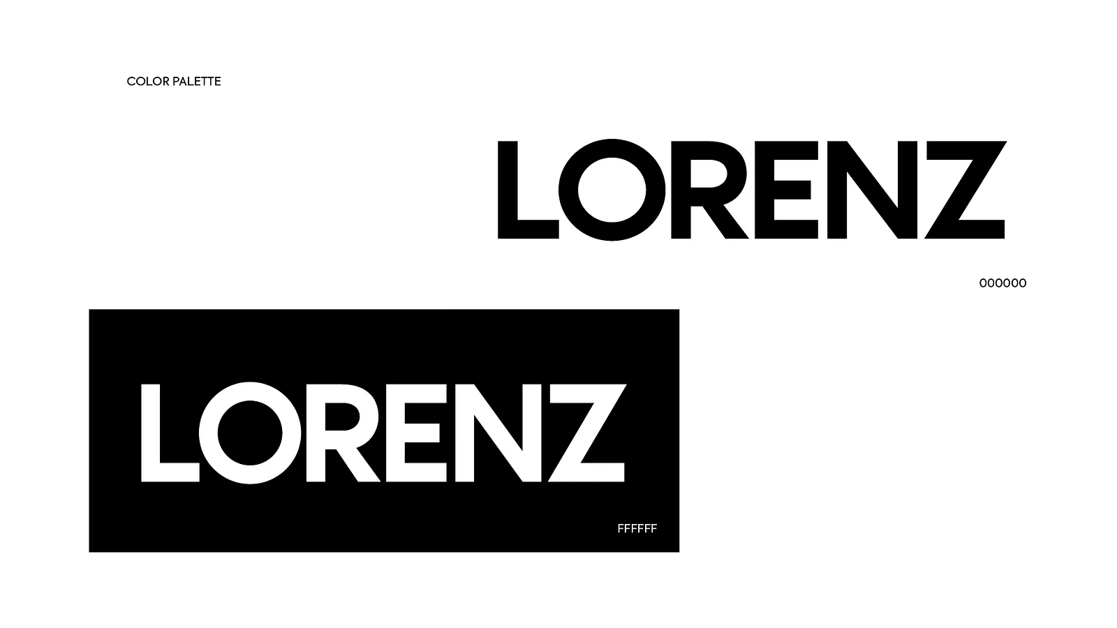 Lorenz wordmark reversed in a white box and set on black