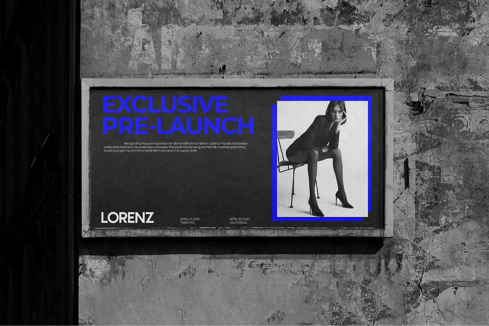 Exclusive pre-launch lightbox poster with a blue frame on concrete