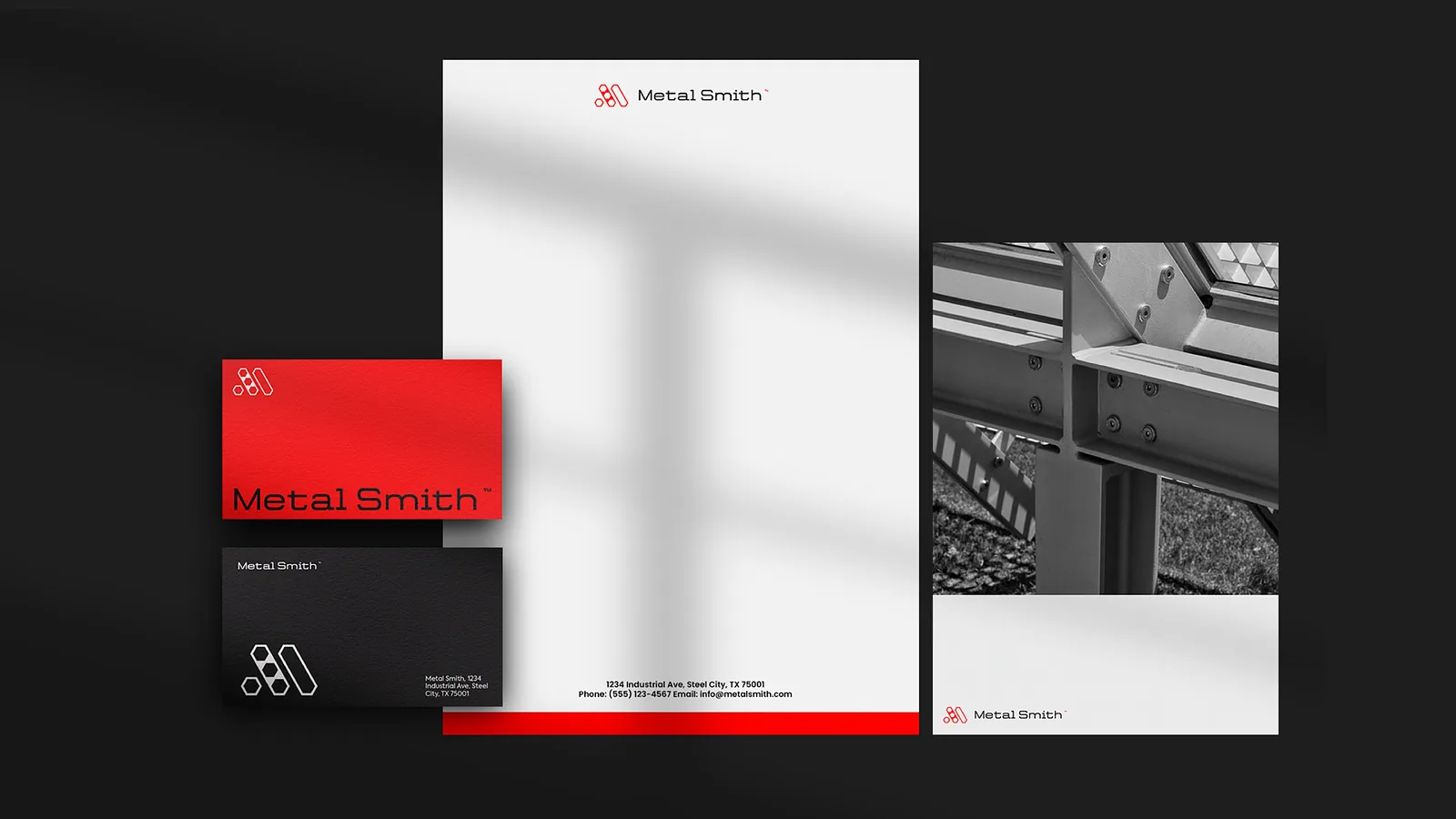 Stationery set with letterhead and red and black business cards