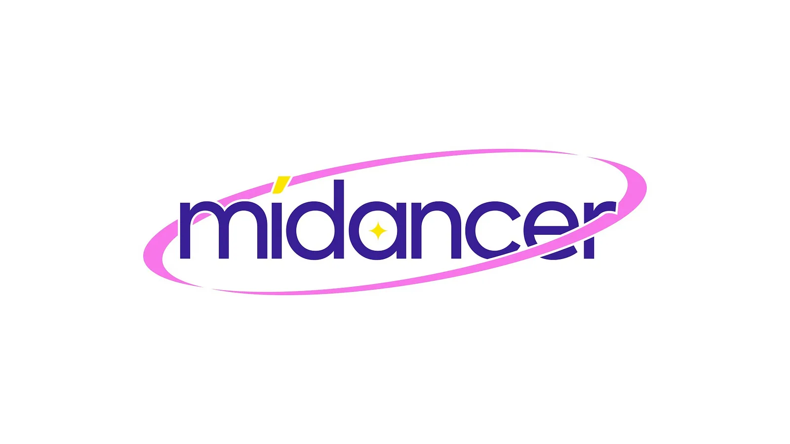 Navy MiDancer logotype encircled by a pink ellipse on white