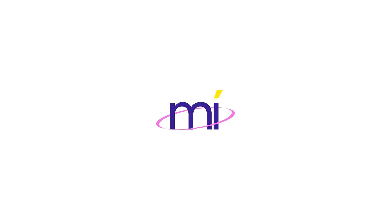 Compact mi icon mark with a pink swoosh on white