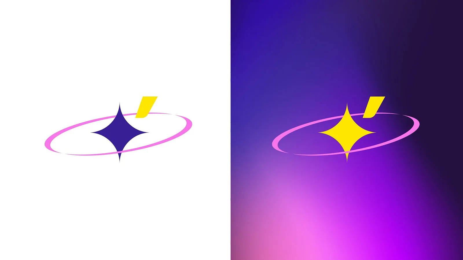 The star and orbit icon shown on white and on a purple gradient