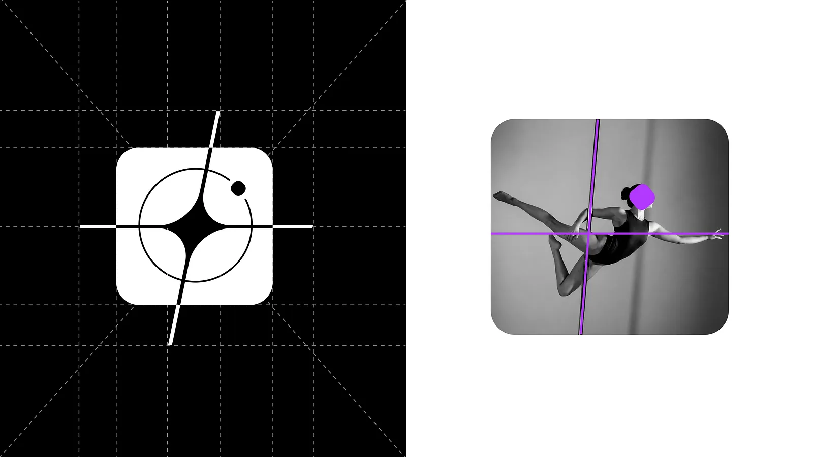 MiDancer app icon on a construction grid beside a photo tile version