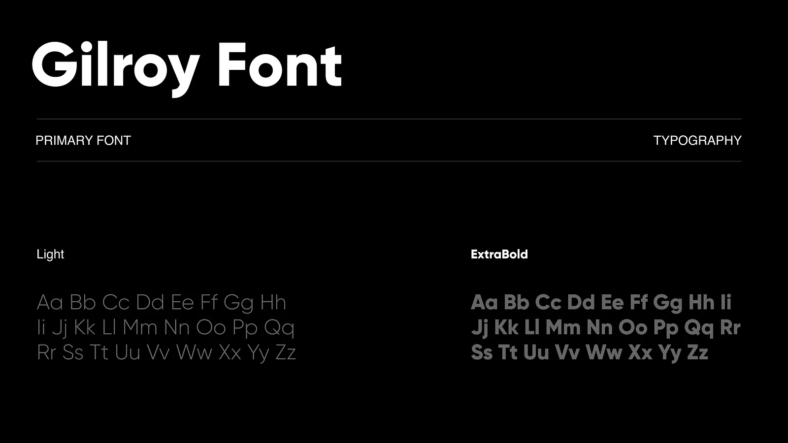 Gilroy typeface specimen in Light and ExtraBold weights on black