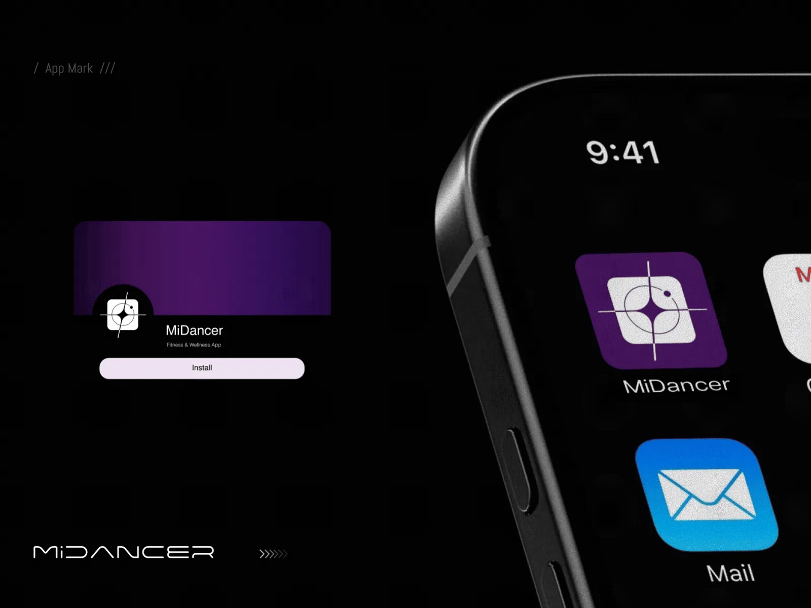 Phone home screen showing the MiDancer app icon among others