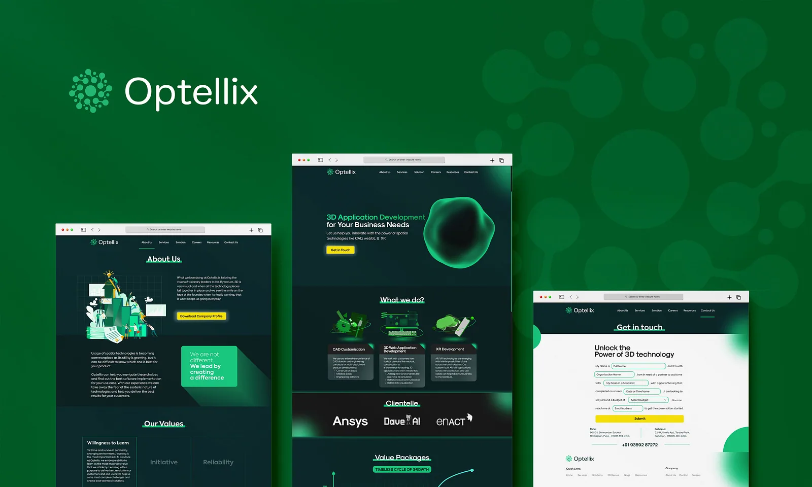 Optellix logo with responsive website mockups on a green backdrop