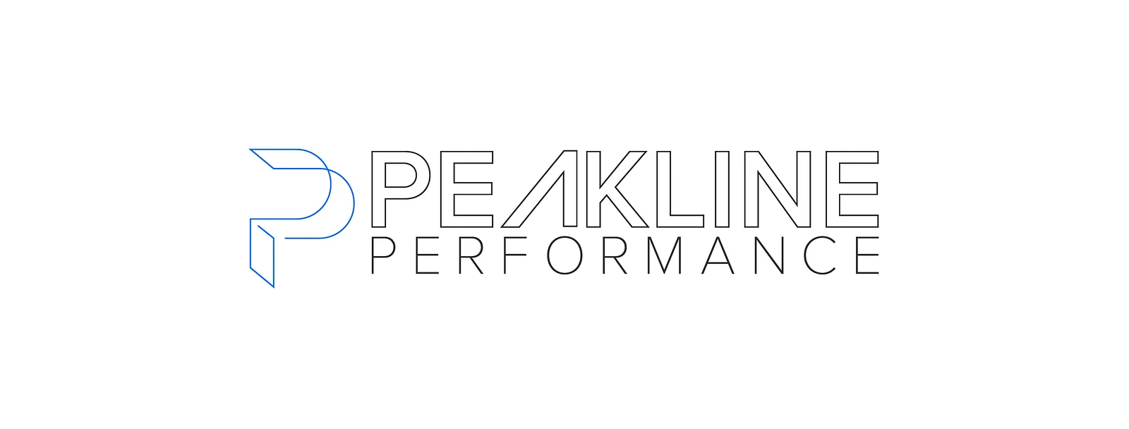 Peakline Performance horizontal logo lockup in blue on white