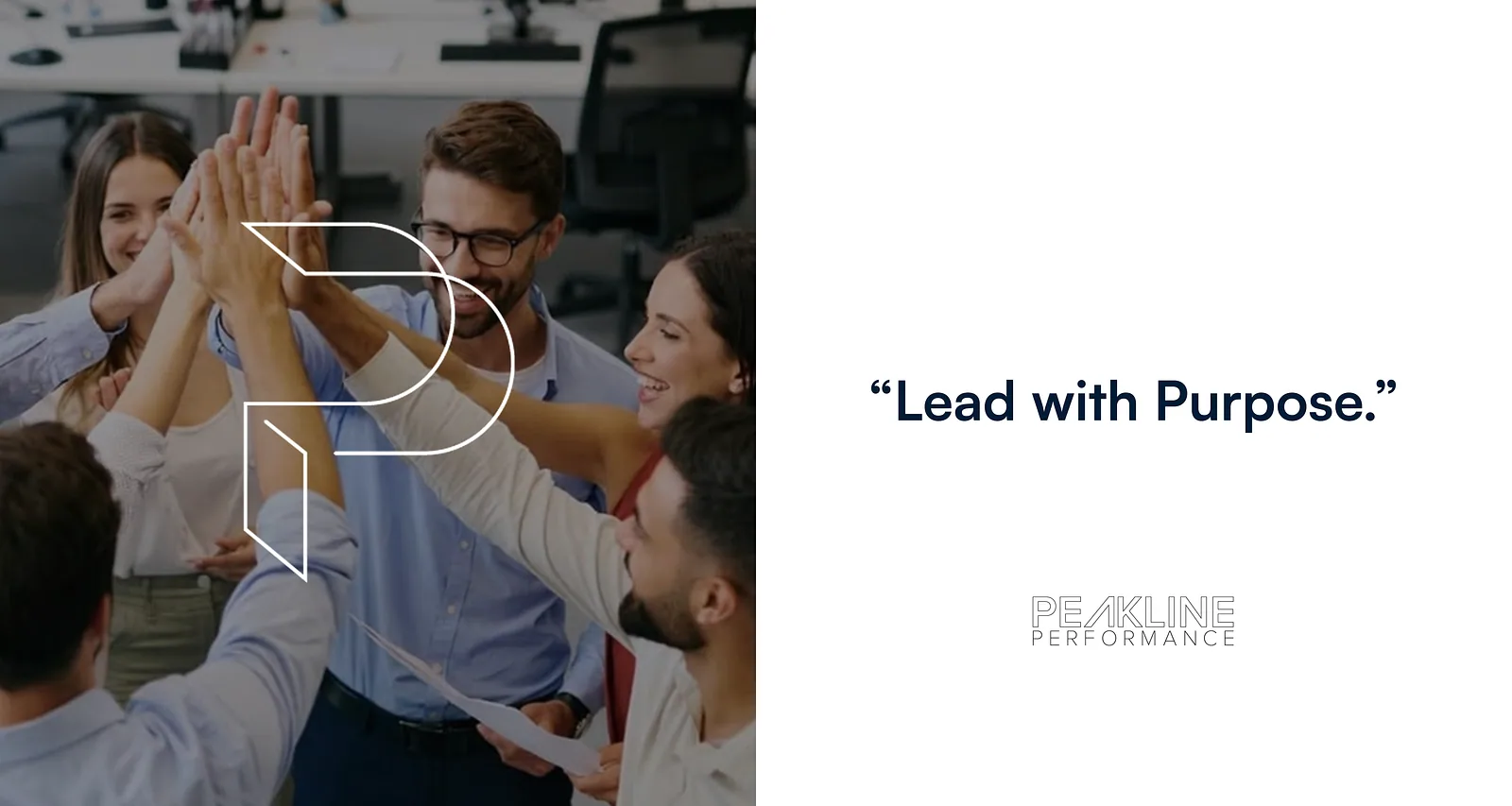 Lead with Purpose quote beside a photograph of colleagues celebrating