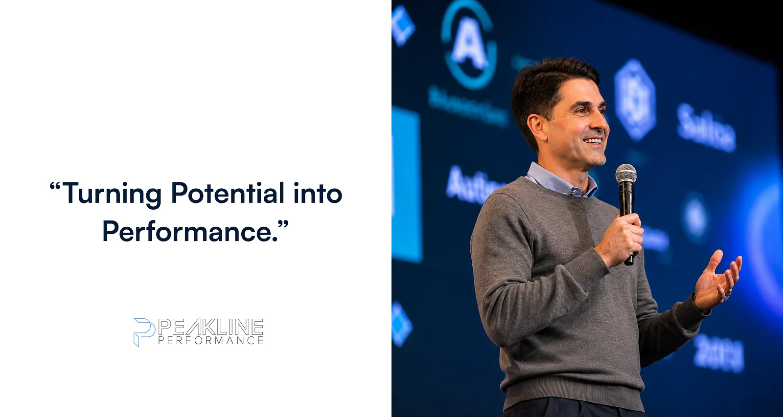 Turning Potential into Performance quote beside a speaker at an event