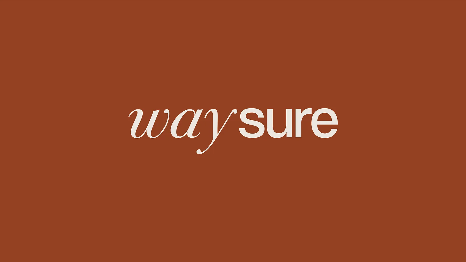Cream italic serif waysure wordmark centred on a rust background